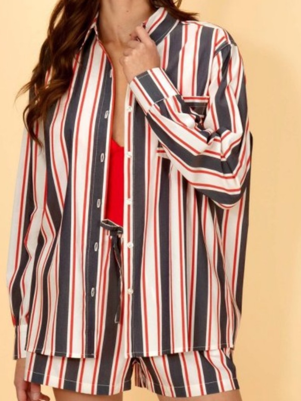 NWT! Solid & Striped Navy and Red Stripe Oversized Button Down Shirt M
